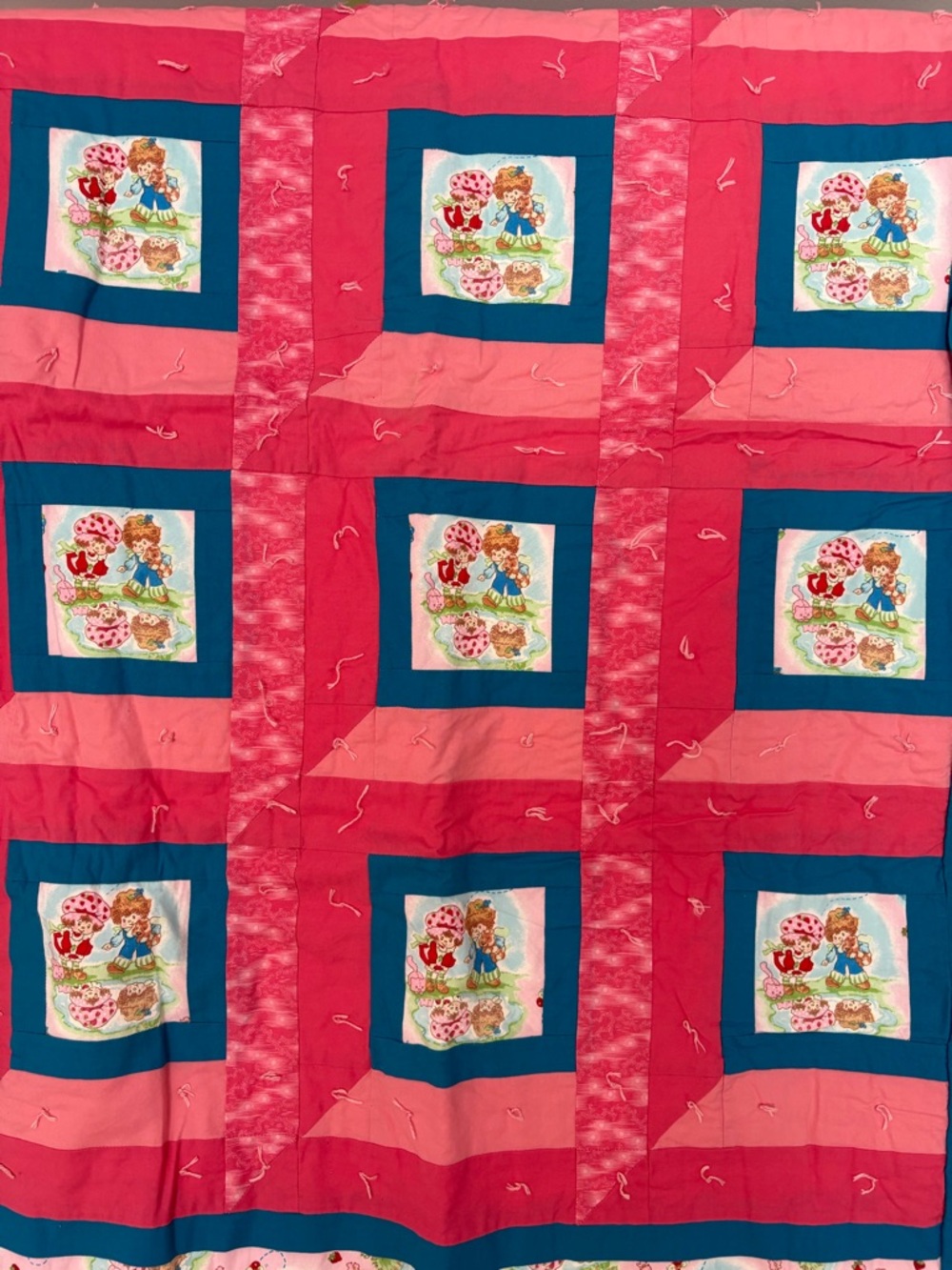 Strawberry Shortcake Kids Pink & Teal Pattern Blanket with Flannel Side
